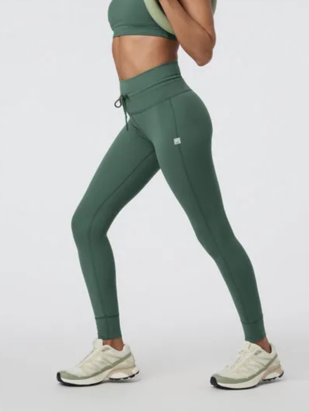 Vuori Daily Green High-Waist Performance Leggings 7/8 Drawstring